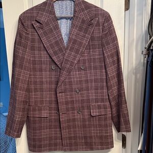 Suitsupply Purple Plaid Double-Breasted Blazer Linen